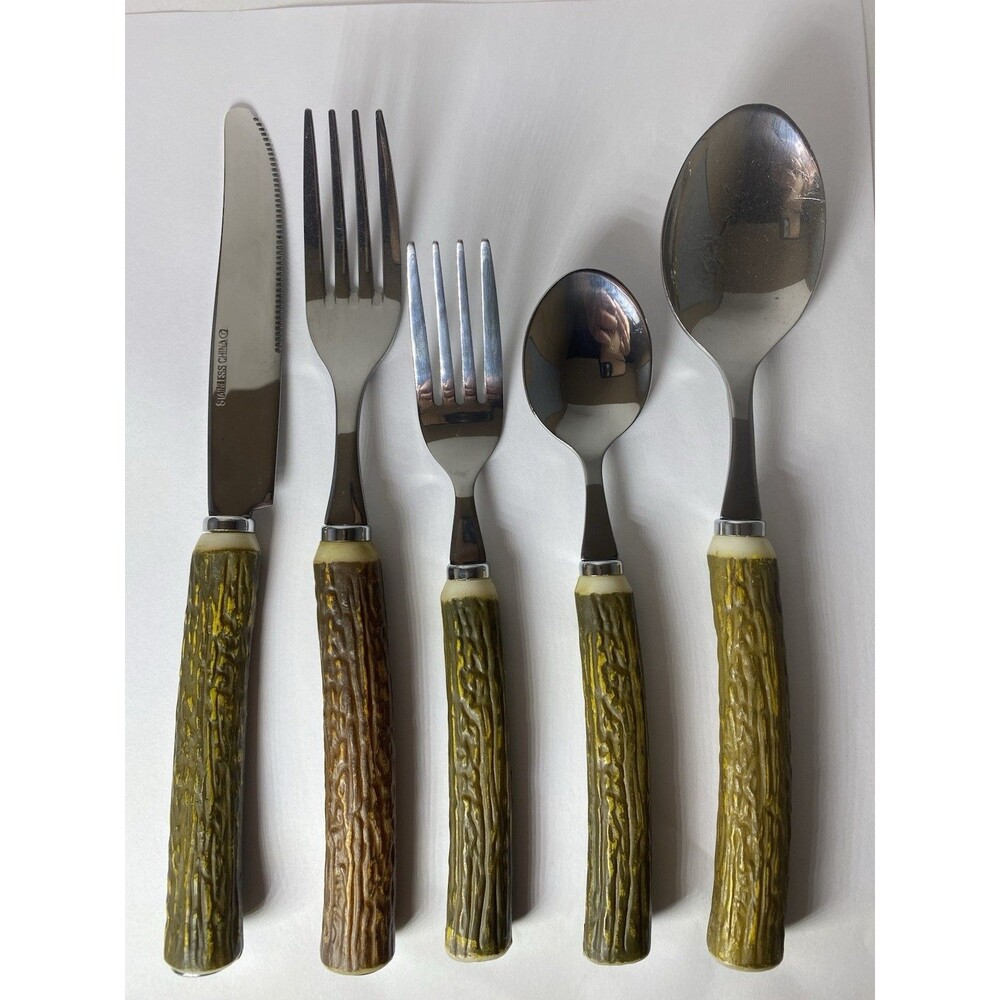 Cambridge FAUX ANTLER Stainless Resin Bass Pro Shops Silverware Flatware 5pc Set